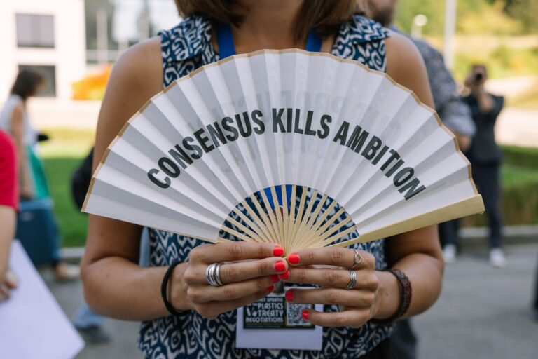 A protestor sums up INC-5.2’s failure with the slogan: “Consensus kills ambition.”