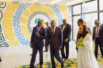 Ethiopia's Abiy Ahmed and TK Kenya's William Ruto at the Africa Climate Summit in Addis Ababa. Image courtesy Africa Climate Summit. (Public Domain)