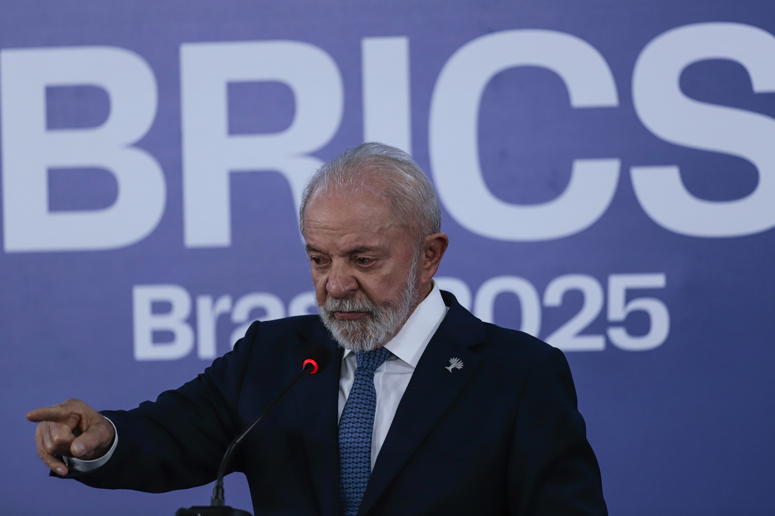 Brazil’s President Luiz Inácio Lula da Silva delivers a speech at the end of the BRICS summit in Rio de Janeiro, July 2025.