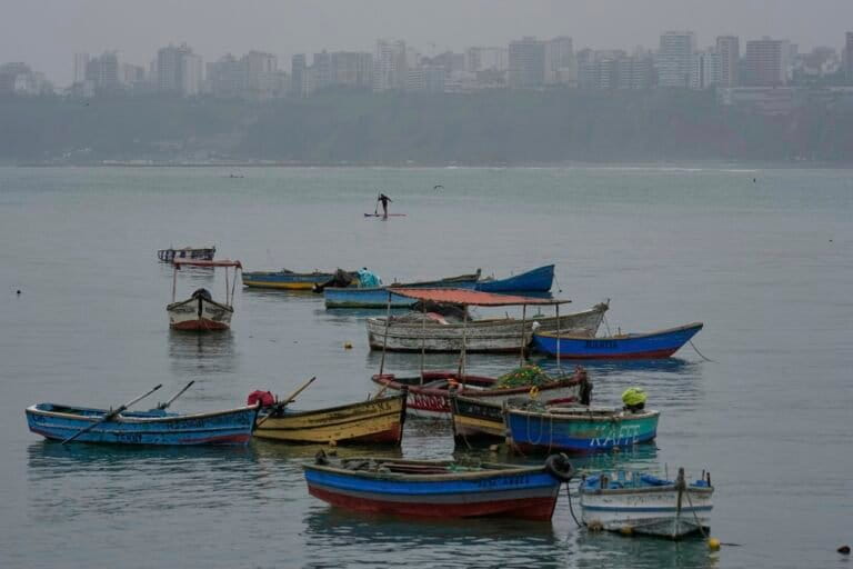 Fishing boats off the coast of Lima, Peru. (AP Photo/Martin Mejia)