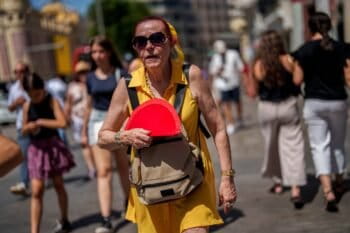 A woman fans herself in Madrid, Spain, July 10, 2023. (AP Photo/Manu Fernandez, File)