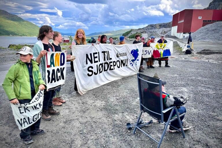 Sámi and environmental groups have opposed the Nussir copper mine, licensed to dump tailings into a national salmon fjord. Image courtesy of Áslat Holmberg.