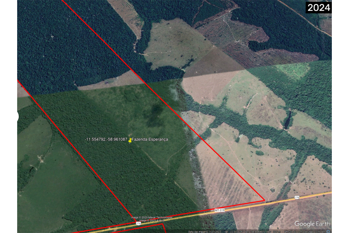 Property of MFG supplier cleared 128 hectares (316 acres), according to Mato Grosso Public Ministry complaint; part of the area was degraded between 2024 and 2025.