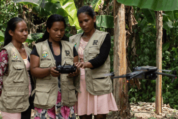 Monitors from the Ticuna community of San Francisco de Yahuma, in Loreto, Peru. They use drones to monitor and protect their forests. Image courtesy of Joseph Zegarra/Rainforest Foundation US.