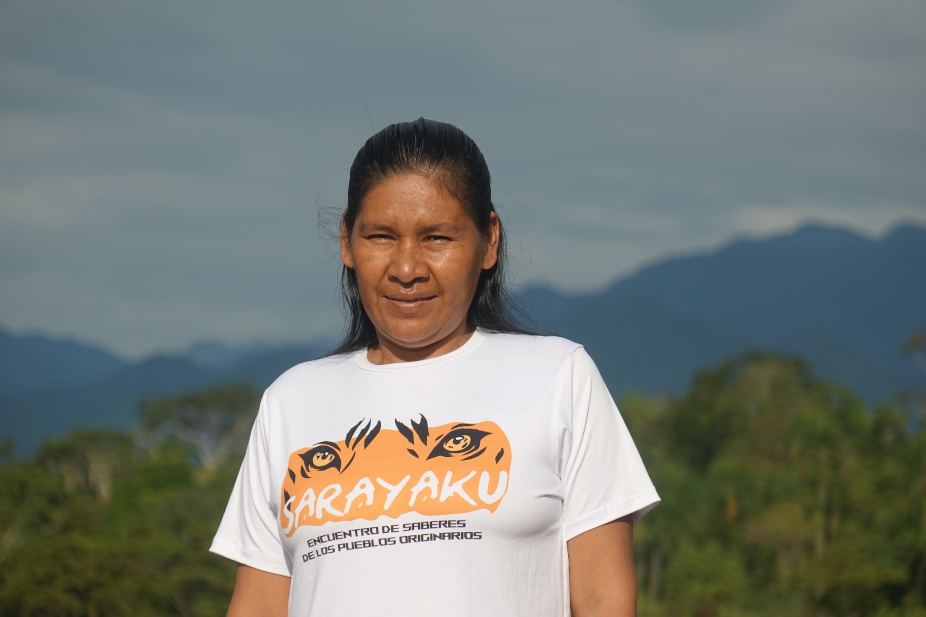 Rubio, during a visit to the Kichwa village of Sarayaku, Ecuador, to exchange knowledge on defending Indigenous rights and protecting the Amazon. Image courtesy of Rainforest Foundation US.
