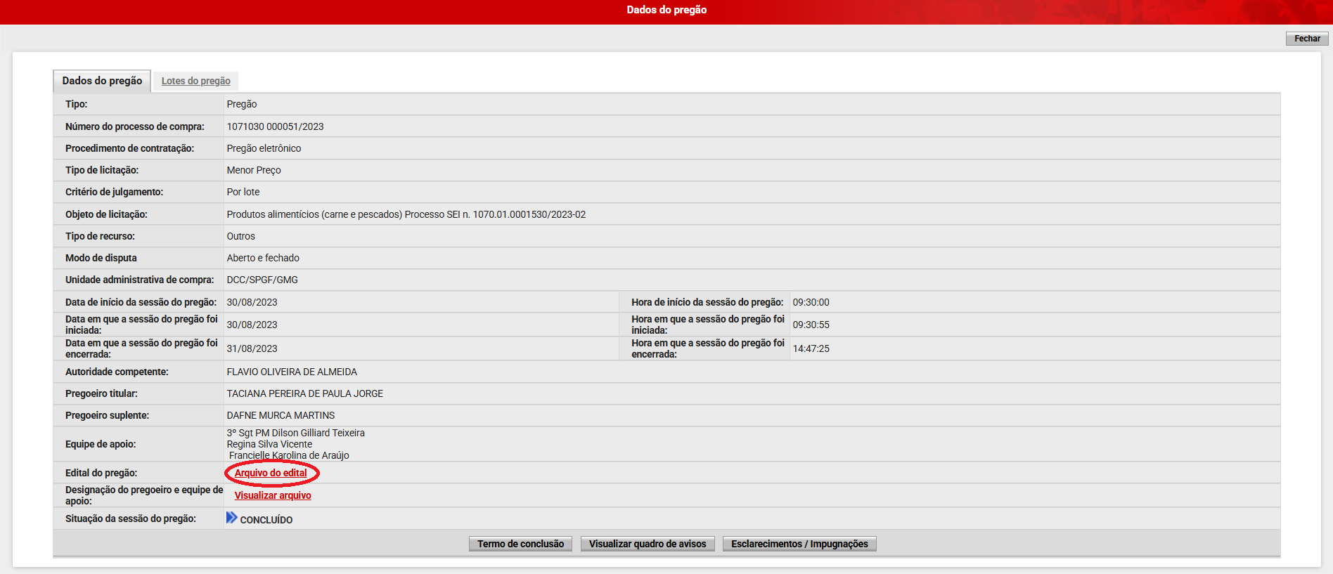 Scrape the tender data and download the attachments under the field “Edital do pregão” and search those for cação.