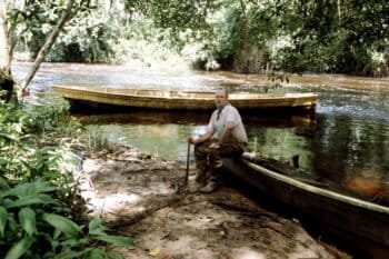 A young Rostain takes a break along a river in French Guiana, where he started his archaeological career in the late 1980s.