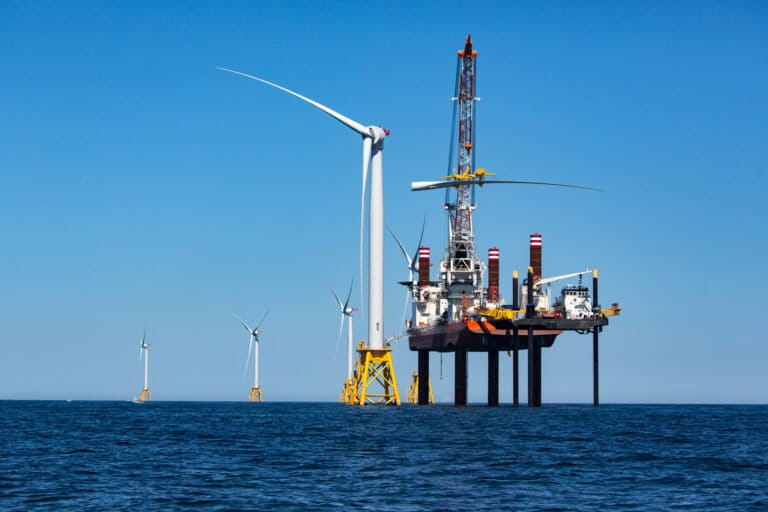 Wind turbines installed off the coast of Rhode Island, U.S.