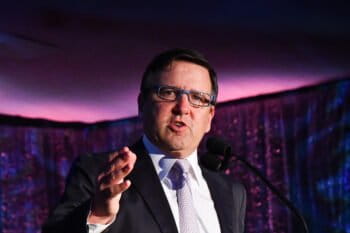 Tony Pritzker speaking at the UCLA Institute of the Environment and Sustainability (IoES) gala. Courtesy of IoES.
