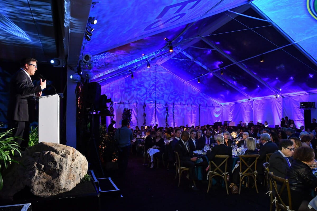 Tony Pritzker speaking at the UCLA Institute of the Environment and Sustainability (IoES) gala. Courtesy of IoES.