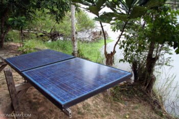 Solar panels installed in a forested area in Gabon. Image by Rhett A. Butler/Mongabay.