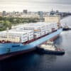 The Laura Mærsk arrives at port in Copenhagen in September 2023 for a name-giving ceremony.