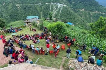 Community people in Jhumlabang gathered in a community meeting in July. Image courtesy of Jhumlabang Village Foundation (JVF).