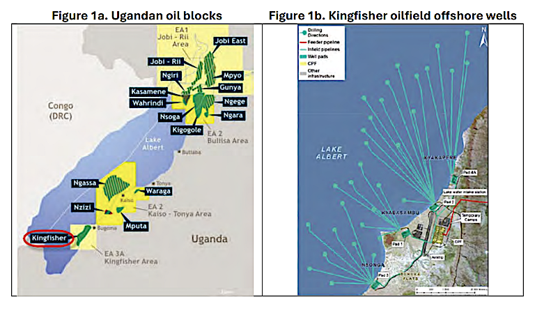 Map of oil drilling activities on Lake Albert. Graphic courtesy of E-Tech International.