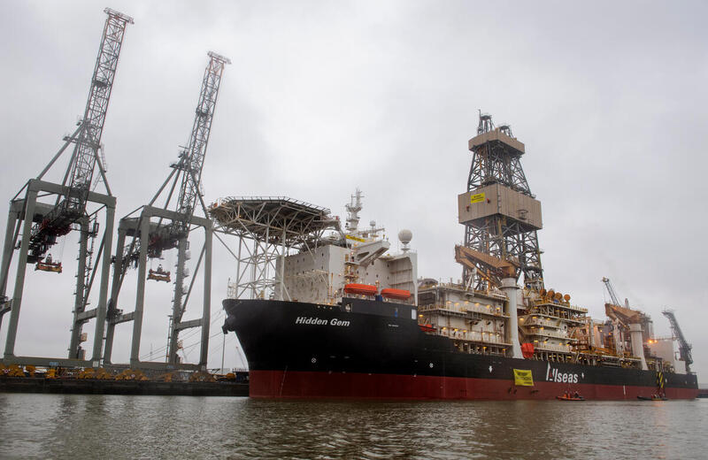 The deep-sea mining vessel Hidden Gem moored in Rotterdam.