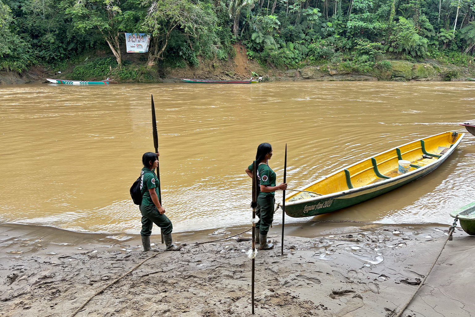 Pakayaku's female Indigenous guard prepare to patrol their territory by water.