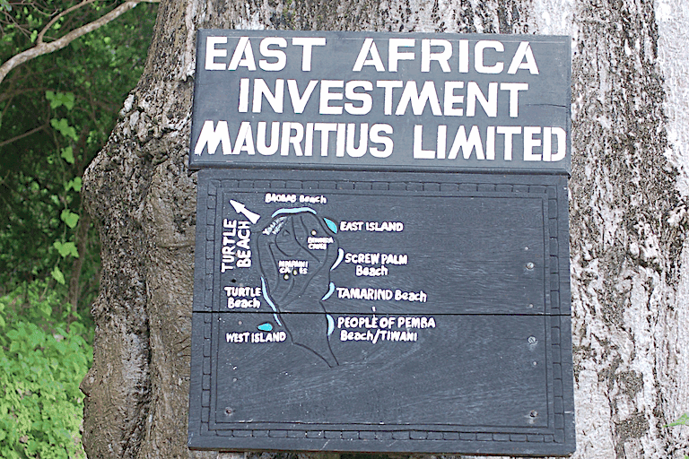 A new investment sign on Misali Islet. Image by Tim Caro.