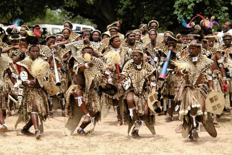 Members of the Nazareth Baptist (Shembe) Church in South Africa wearing both wildlife skins and synthetic Heritage Furs provided in partnership with Panthera. Image courtesy of Gareth Whittington-Jones/Panthera.