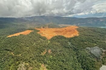 The Pujada Nickel Mining Project leaves an open-wide brown pit, sandwiched between the Mount Hamiguitan Range Wildlife Sanctuary and Pujada Bay.