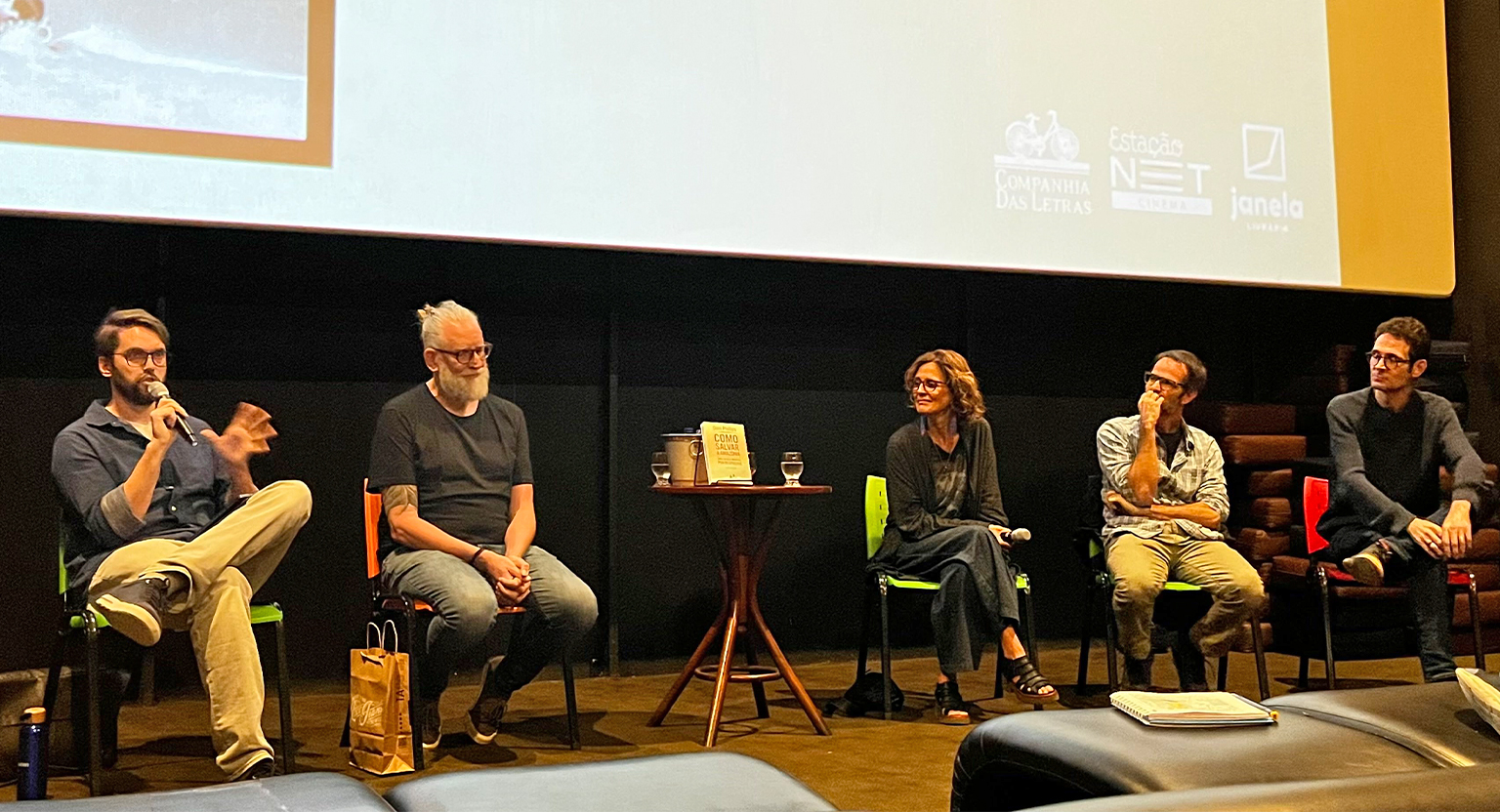 In Rio, where Dom Phillips had lived for many years, the book launch had a packed movie theater, full of his friends in the audience of a panel discussion with his widow Alessandra Sampaio, journalists Jonathan Watts, Tom Phillips and Andrew Fishman and photographer João Laet, who accompanied the British journalist on multiple reporting trips. Image courtesy of Dom Phillips' Institute.