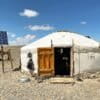 A yurt with solar panels in the Gobi Desert, Mongolia.