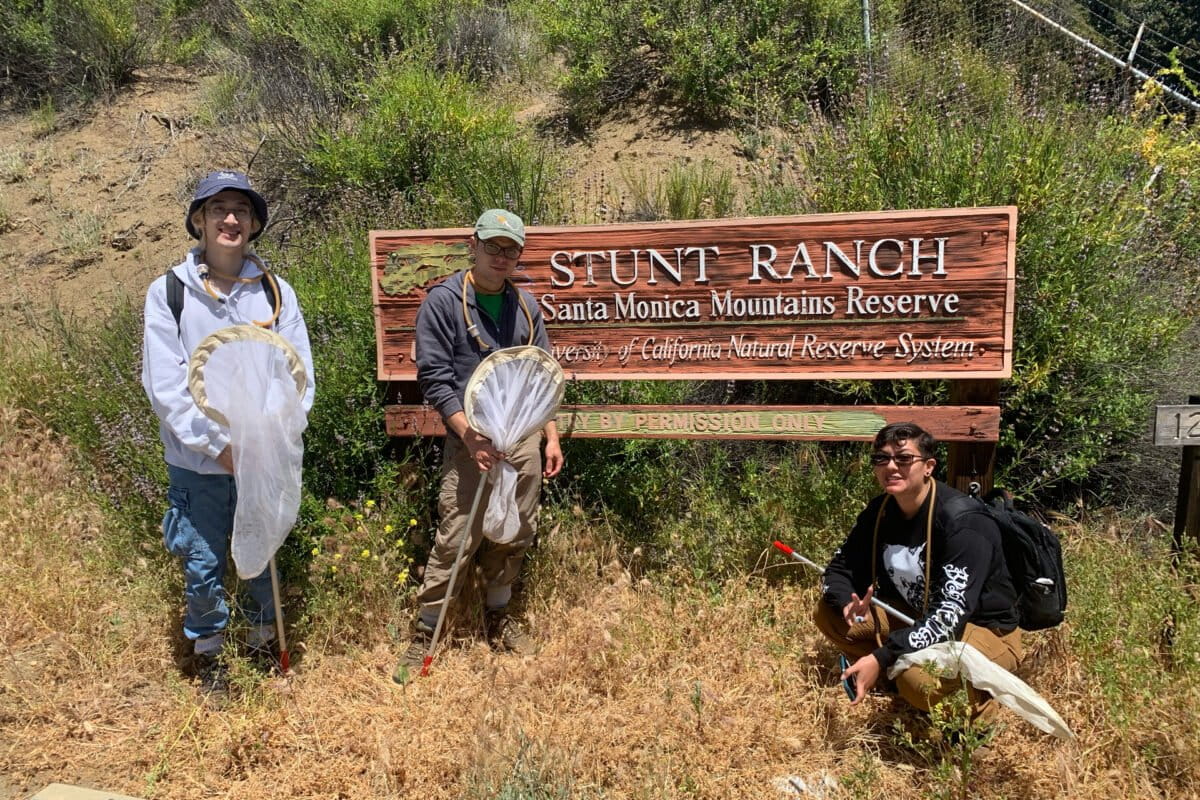 The Natural History Museum of Los Angeles field technicians at Stunt Ranch Reserve (from left to right): Nathan Tang, Jesse Laine, Sylvia Reyes