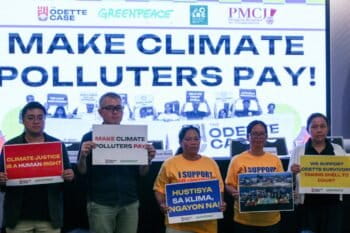 Sixty-seven Filipinos are suing Shell for damages suffered during Typhoon Rai in 2021. Image ©Miguel de Guzman/Greenpeace.