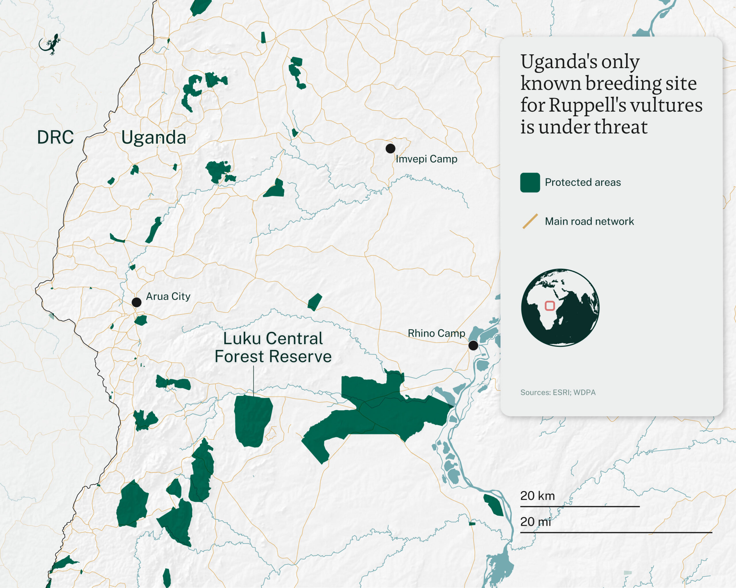 Map showing location of the Luku reserve and key markets for charcoal that put pressure on the forest.