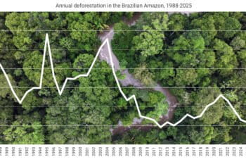 Annual deforestation in the Legal Amazon (Amazonia) from 1988-2025, according to a preliminary estimate from Brazil's national space research institute, INPE.