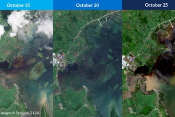 Satellite images of the chemical spill in Bais Bay. Images courtesy of Sentinel-2L2A.