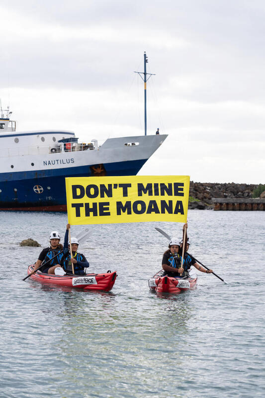 Environmental activists protest oceanographic exploration vessel