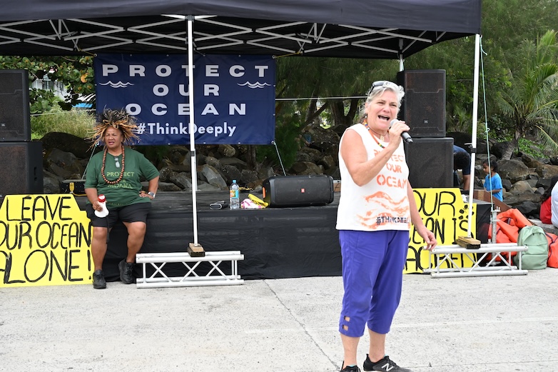 Environmental activist protesting deep-sea mining in the Cook Islands