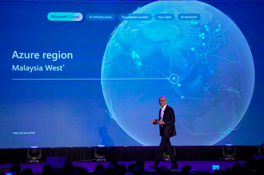 Microsoft CEO Satya Nadella speaks during a conference in Kuala Lumpur in 2024. Microsoft will invest $2.2 billion in Malaysia's new cloud and artificial intelligence infrastructure and partner with the government to establish a national AI center, Nadella said. AI is changing the journalistic landscape. Image by AP Photo/Vincent Thian.