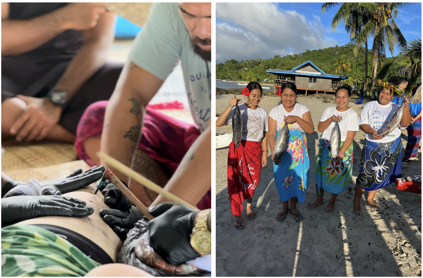 Traditional tattooing embeds the land into the skin, both in pattern and in ink. This is one of the many ways people are connected through culture to our land and ocean, says Brianna Fruean. Image courtesy of Brianna Fruean.