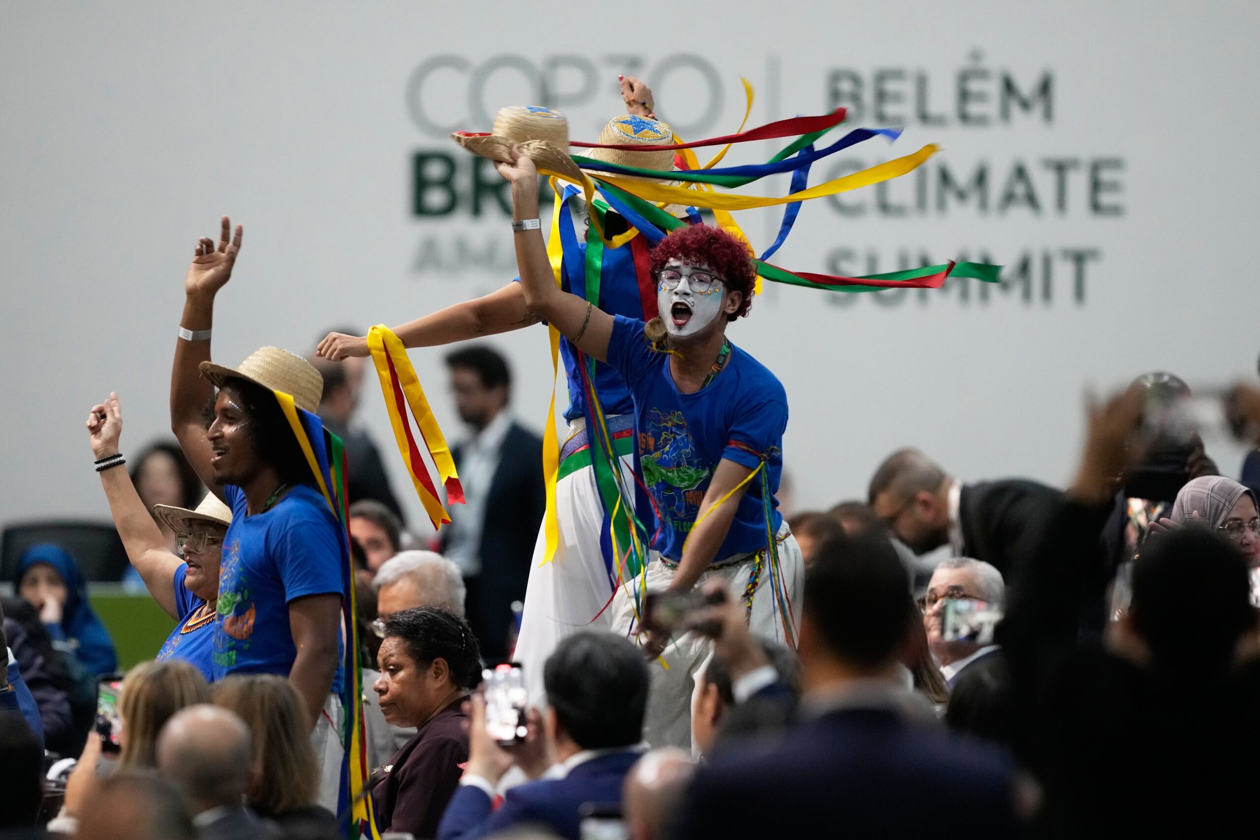 Artists perform prior to a plenary session at the COP30 U.N. Climate Summit, in Belém, Nov. 6. Image by AP Photo/Eraldo Peres.