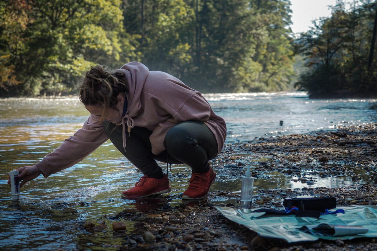 Volunteer Kara Campbell, sampling at Earls Ford on the Chattooga River in South Carolina for the Wild and Scenic Rivers Project. Photo by Jack Henderson.