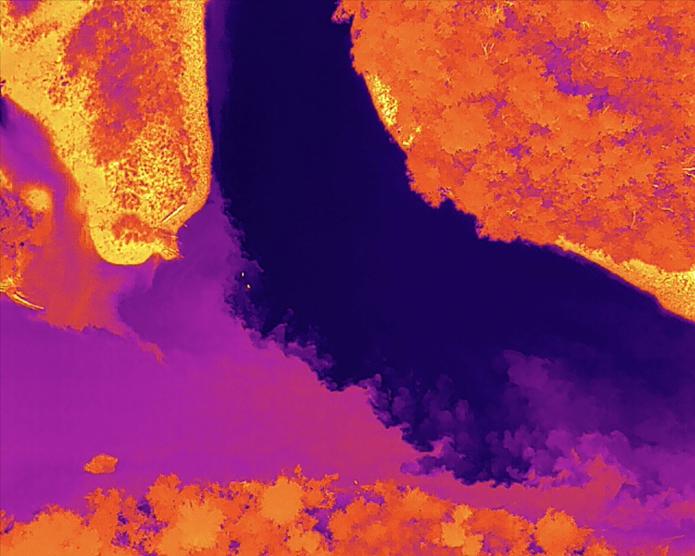 Aerial view of a portion of the Cascapedia river and the thermal view. Image by Boris R. Thebia.