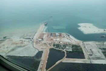 Construction site of the TotalEnergies-operated Afungi LNG plant. Image courtesy of Justiça Ambiental.