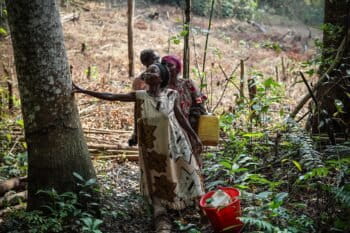 Women of Masaka embark on cassava cultivation. The plantation areas are located in the heart of the community of Mabaka in the Kwango region. Image by Ley Uwera. Courtesy of The Tenure Facility.