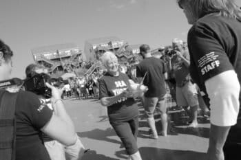 Jean Beasley with the Karen Beasley Sea Turtle Rescue and Rehabilitation Center with a juvenile Kemp's Ridley sea turtle on Sept. 17, 2013 in Surf City, N.C. Photo courtesy of KEN BLEVINS/STARNEWS