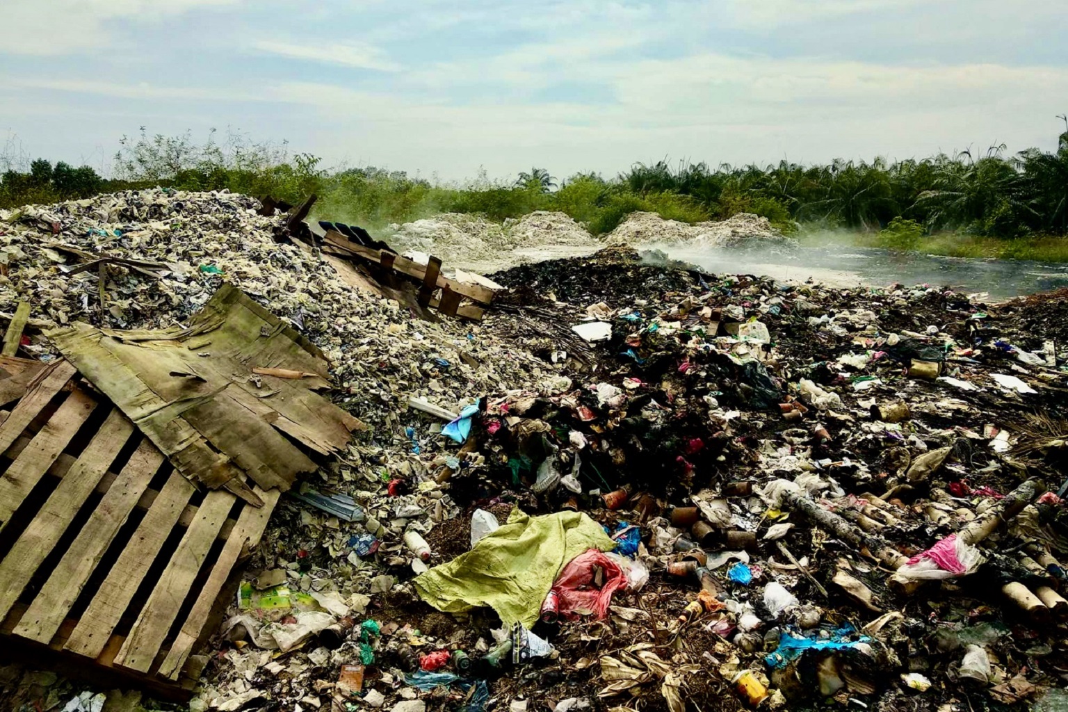 A dump site in Malaysia. The complex mix of global waste streams, which includes plastics, biomass, metals and much else, makes analysis of individual health and public health impacts challenging.