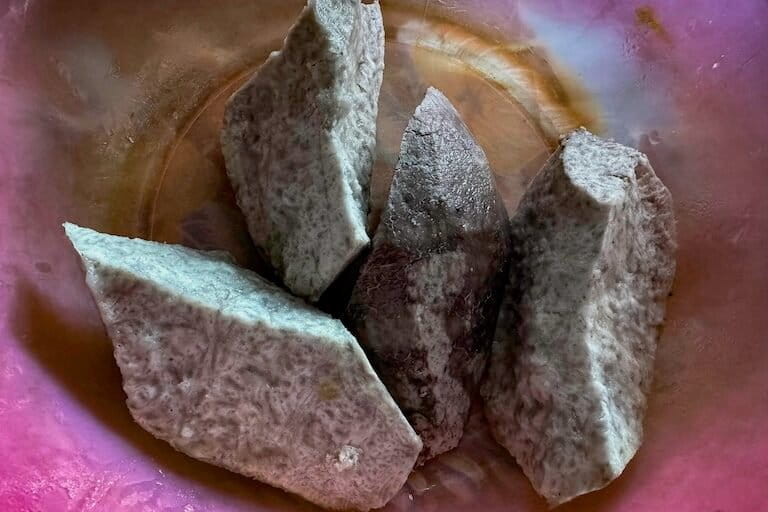 Boiled taro for supper in Tasmate, Vanuatu. Image courtesy of Monica Kidd.