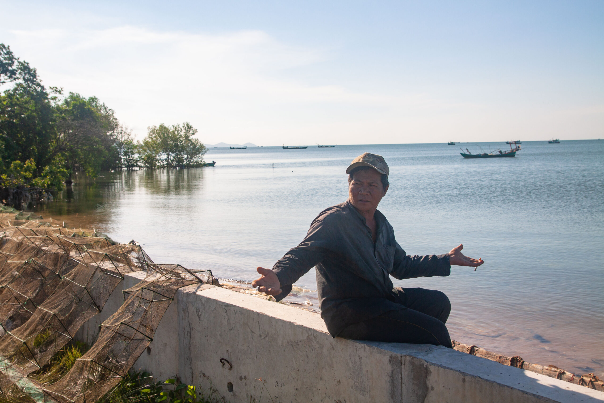 Among the fishers that Mongabay interviewed in Kep, many expressed frustration that the government was keeping coastal communities in the dark about the Funan Techo Canal. The project is widely regarded as an additional source of stress amid declining fish catches, confusing rules set by conservation projects and uneven law enforcement. Image by Gerald Flynn / Mongabay.