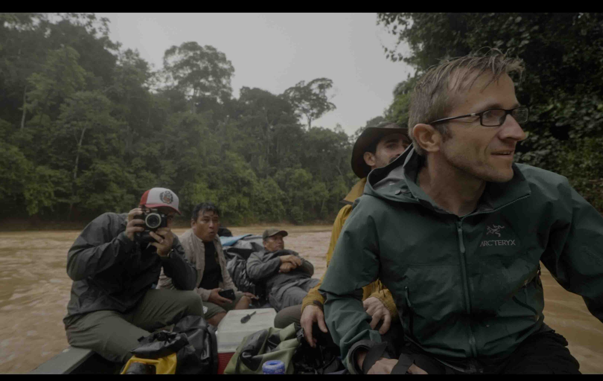 Junglekeepers directors Mohsin Kazmi, Roy Riquelme, Juan Julio Durand, Paul Rosolie and Stephane Thomas on the river.
