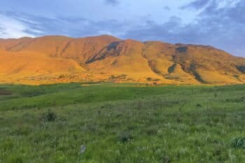 Kanjonde village, basking in the late afternoon light at the foot of Mount Moco, in January 2024. Image by Ryan Truscott.