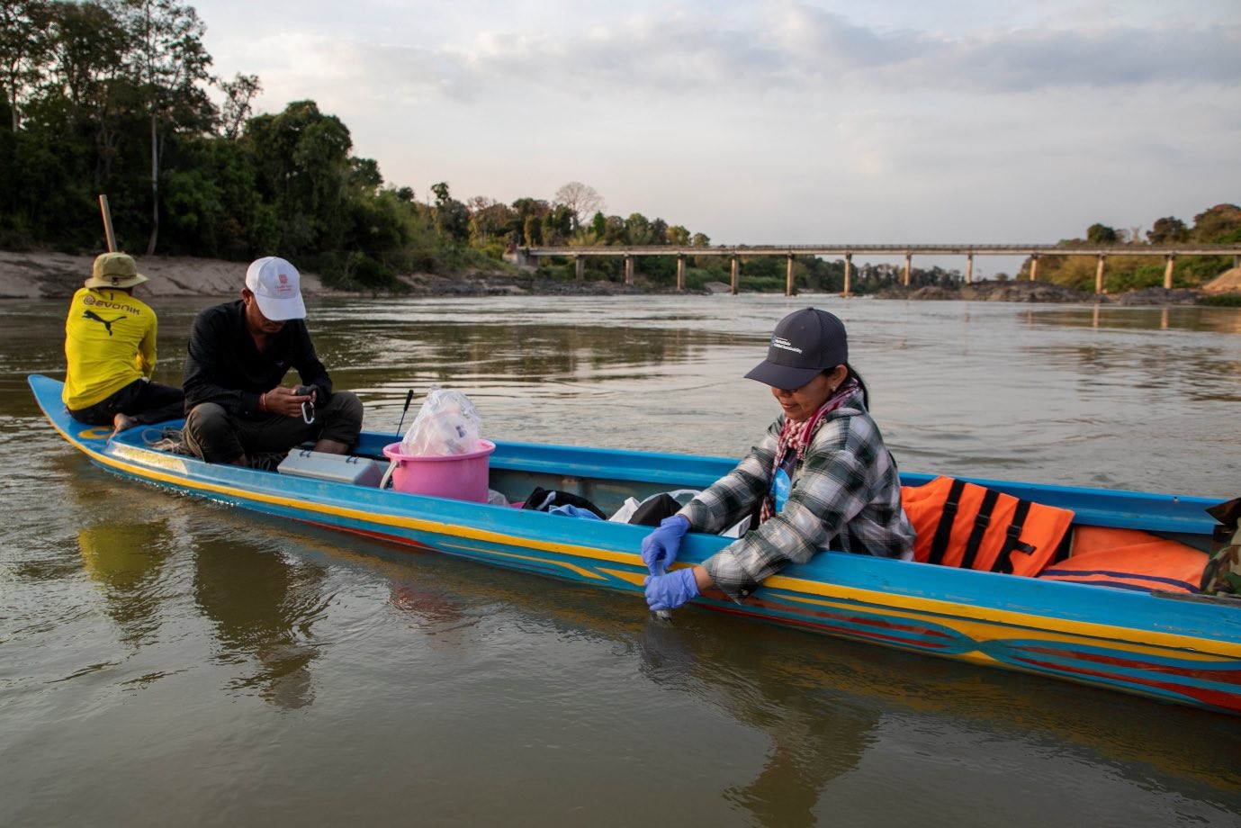 IFReDI officials taking samples on the Sesan River in February 2026. Photo sourced from IFReDI's Facebook.