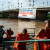 Buddhist monks who participated in the Peace Walk arrive to attend a ceremony marking World Environment Day in Chiang Rai, Thailand, on 5 June 2026. Photo by Ta Mwe.