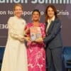 Left to right, the Netherlands' Minister for Climate Policy and Green Growth, Stientje van Veldhoven; along with Colombia's Minister of Environment and Sustainable Development, Irene Vélez Torres; and Ana Toni, COP30 CEO, during the launch of the outcome report from the First Conference on Transitioning Away from Fossil Fuels at the London Climate Action Week. Image courtesy of Wilder García/ Ministry of Environment and Sustainable Development of Colombia.