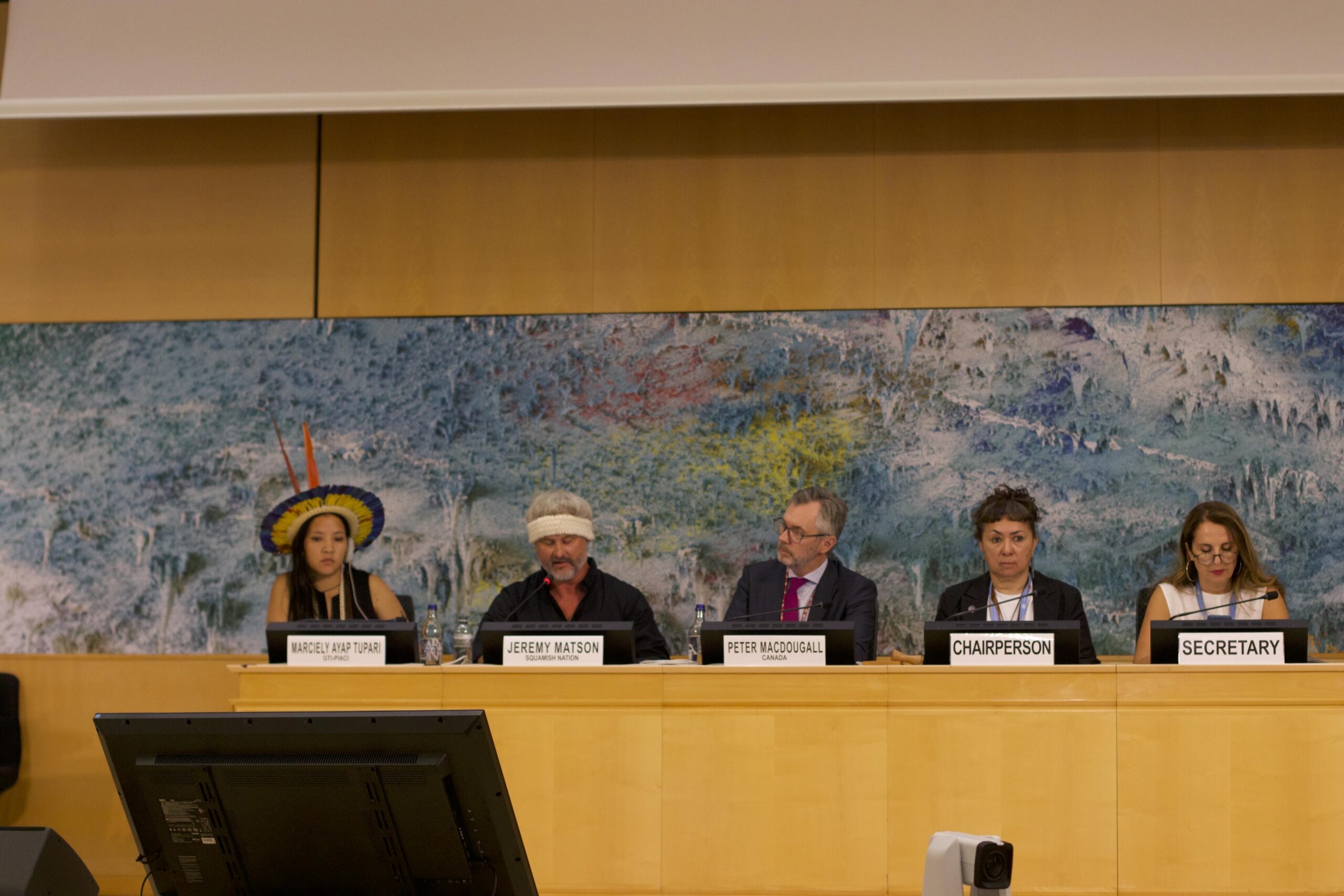 Indigenous representatives at the United Nations Expert Mechanism on the Rights of Indigenous Peoples (EMRIP) in Geneva in July 2026. Image by Dionne Phillips.