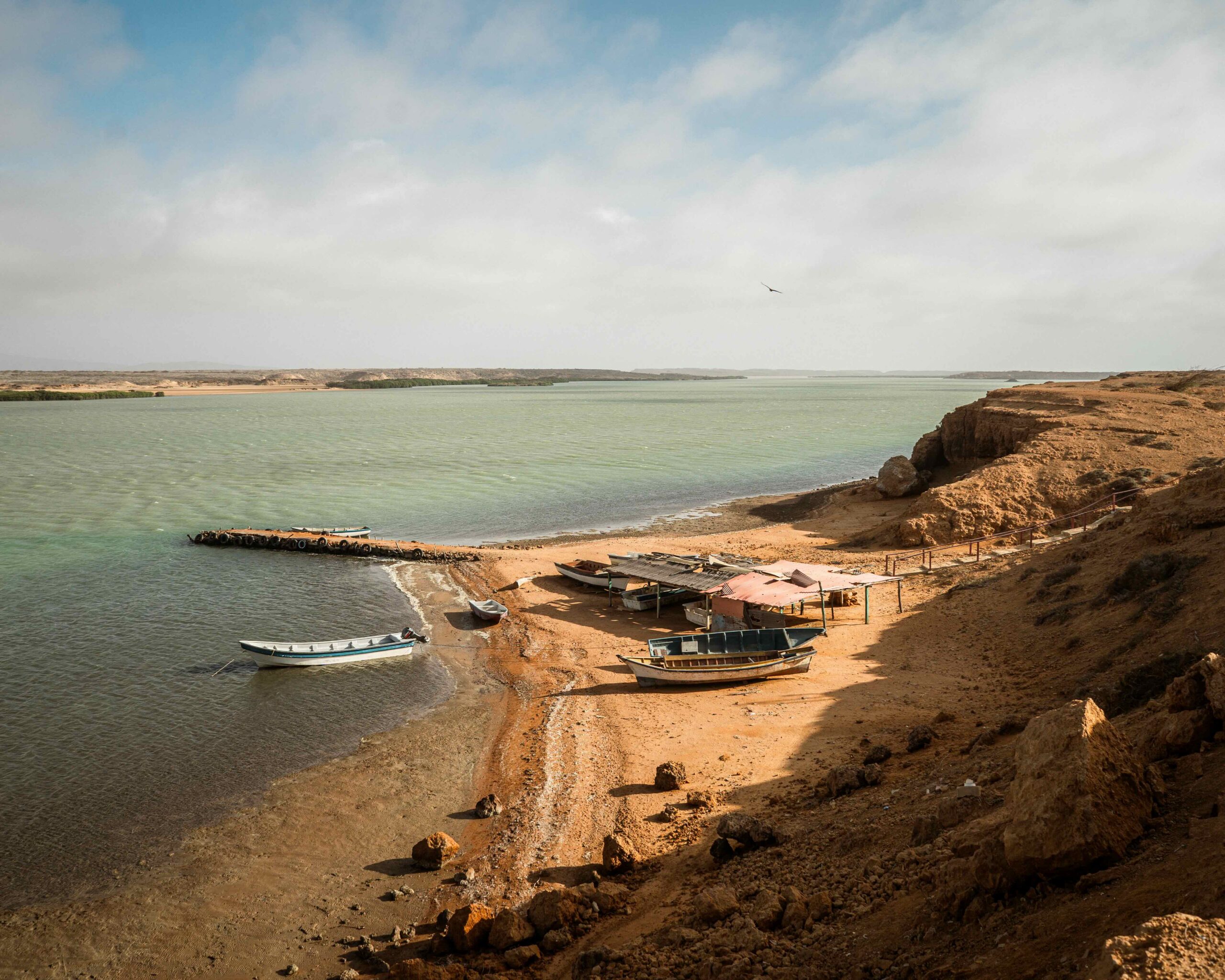 Fishing boats moored off of the coast of Punta Gallinas, La Guajira. Image by Euan Wallace.
